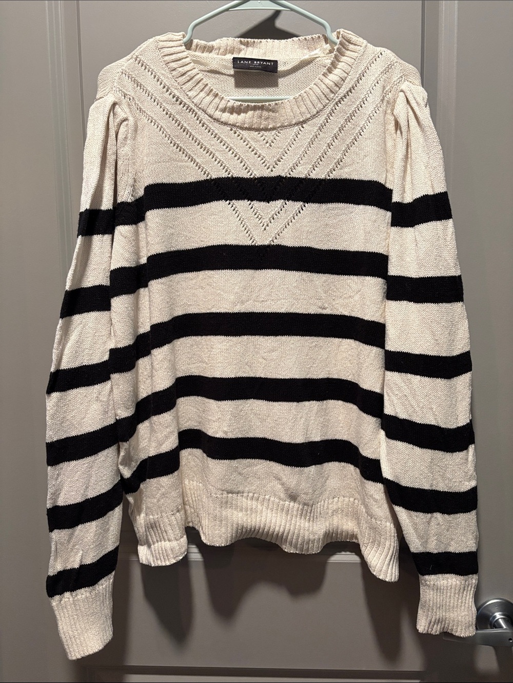 Lane Bryant Striped Cotton Sweater 18 20 Black Cream Coastal Preppy